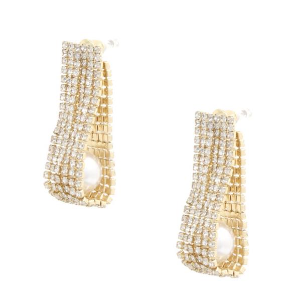 PEARL BEAD RHINESTONE CHAIN LOOP EARRING