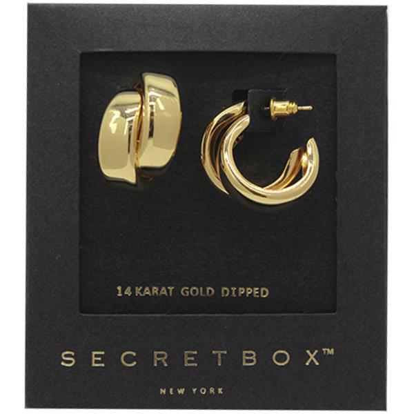 SECRET BOX HYPOALLERGENIC 14K GOLD DIPPED DOUBLE HOOP EARRING