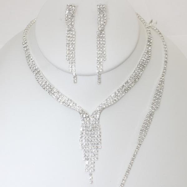 RHINESTONE NECKLACE AND EARRING WITH BRACELET SET