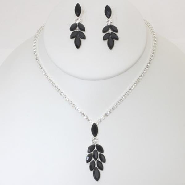 RHINESTONE CRYSTAL LEAF NECKLACE AND EARRING SET