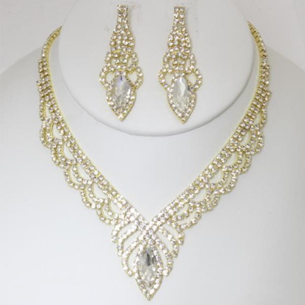 2 LAYERED RHINESTONE FLOWER NECKLACE SET