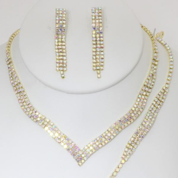 RHINESTONE NECKLACE AND EARRING WITH BRACELET SET