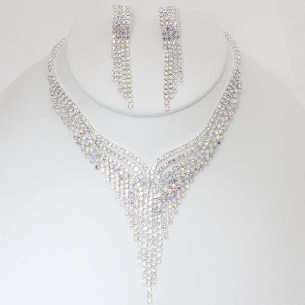 RHINESTONE NECKLACE AND EARRING SET