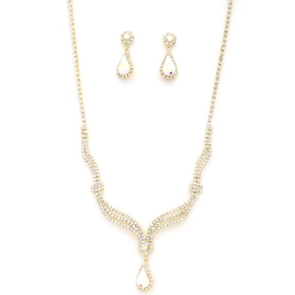 TEARDROP WAVY RHINESTONE NECKLACE