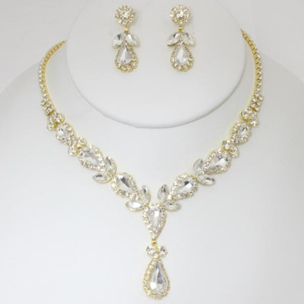 RHINESTONE CRYSTAL NECKLACE AND EARRING SET