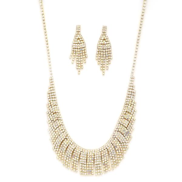 CRYSTAL RHINESTONE NECKLACE EARRING SET