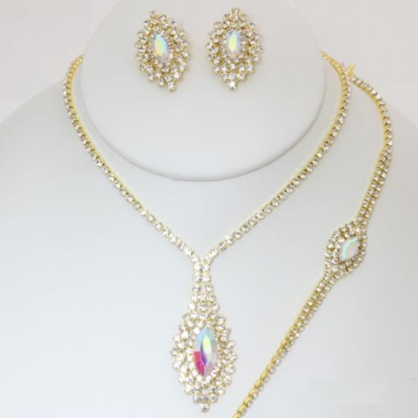 CRYSTAL RHINESTONE NECKLACE EARRING BRACELET SET