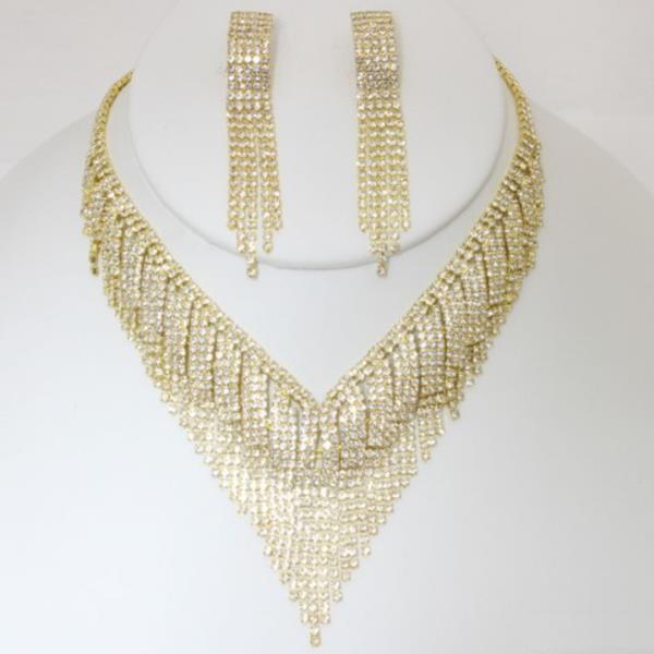 CRYSTAL RHINESTONE NECKLACE EARRING SET
