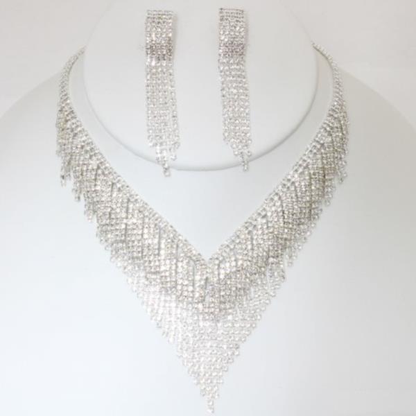 CRYSTAL RHINESTONE NECKLACE EARRING SET