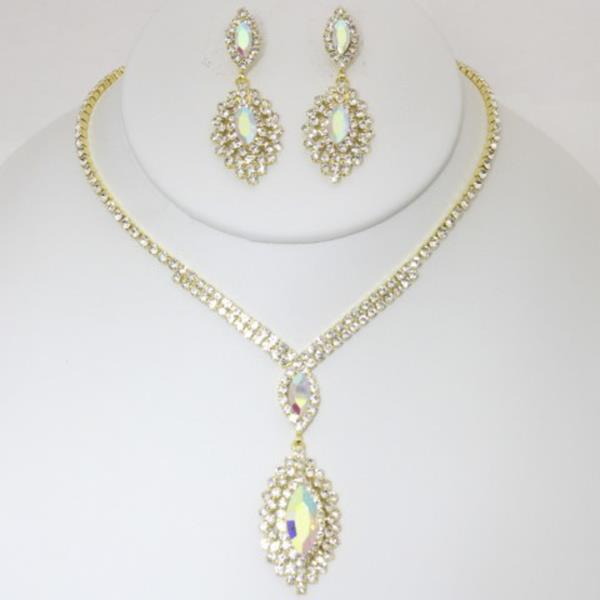 CRYSTAL RHINESTONE NECKLACE EARRING SET