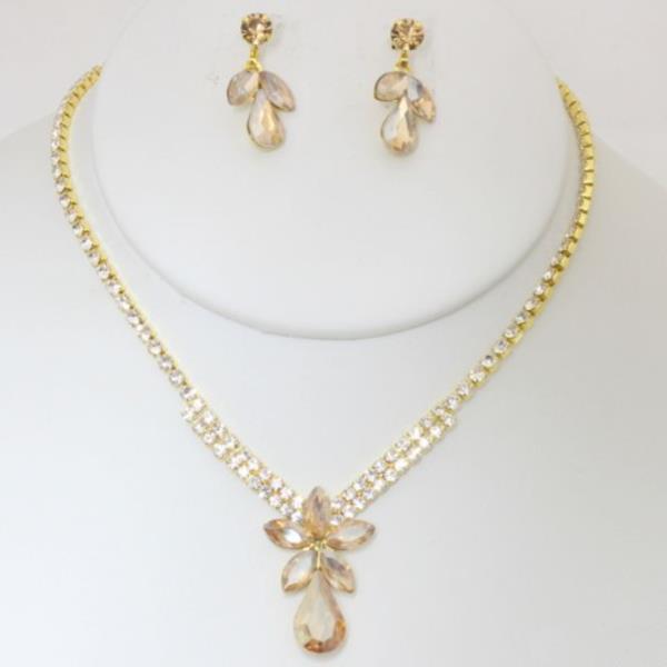 CRYSTAL RHINESTONE FLOWER NECKLACE EARRING SET