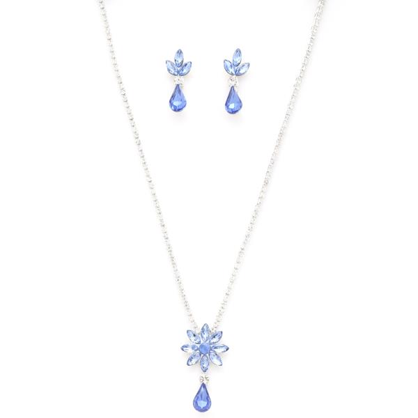 CRYSTAL STONE FLOWER NECKLACE EARRING SET