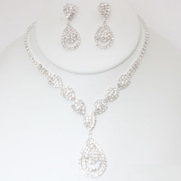 CRYSTAL RHINESTONE TEARDROP NECKLACE EARRING SET