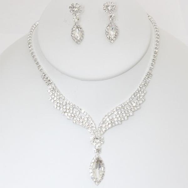 RHINESTONE CRYSTAL DROP NECKLACE AND EARRING SET