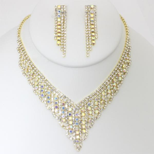 V SHAPE RHINESTONE NECKLACE