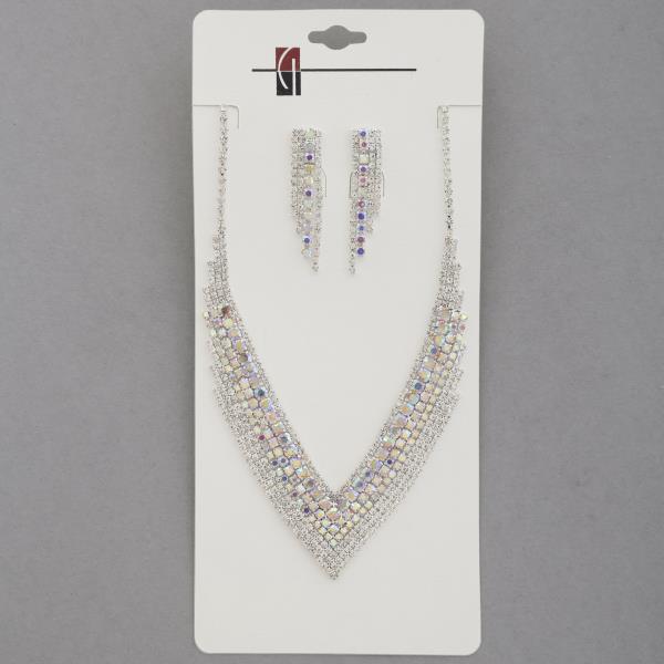 FRINGE RHINESTONE V NECKLACE EARRING SET