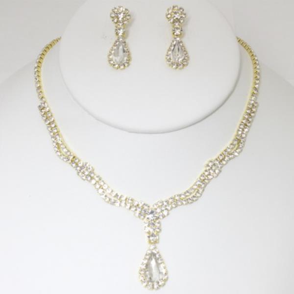 RHINESTONE CRYSTAL TEAR DROP NECKLACE AND EARRING SET