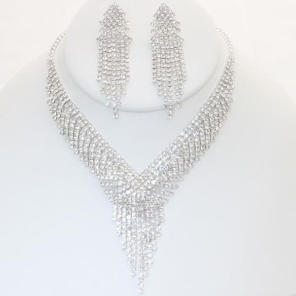 FRINGE V RHINESTONE NECKLACE EARRING SET