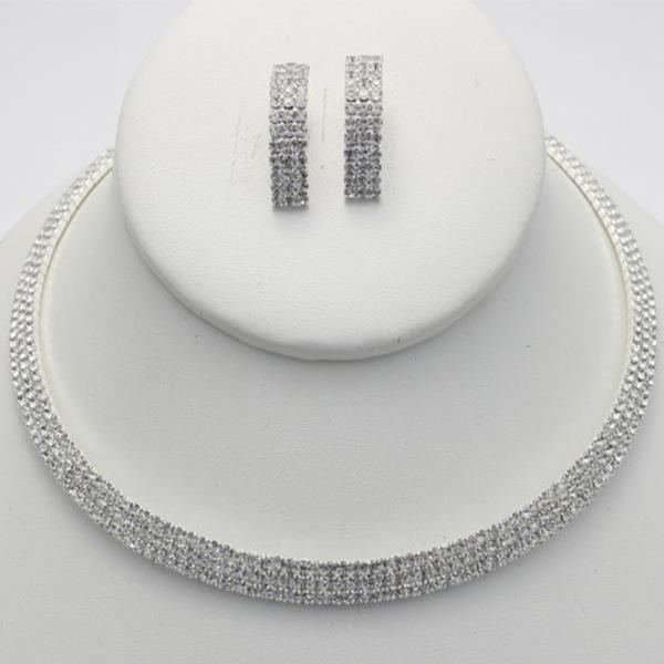 RHINESTONE 3 LINE NECKLACE AND EARRING SET