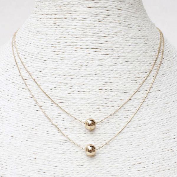 2 LAYERED METAL CHAIN BALL PENDANT NECKLACE