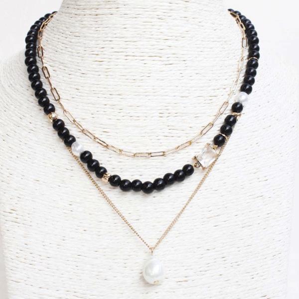 METAL BEAD CHAIN LAYERED PENDANT NECKLACE