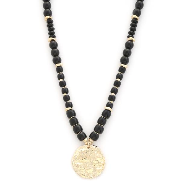 HAMMERED COIN PENDANT BEADED NECKLACE