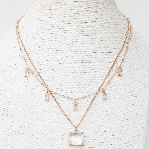 RECTANGLE CRYSTAL LAYERED NECKLACE