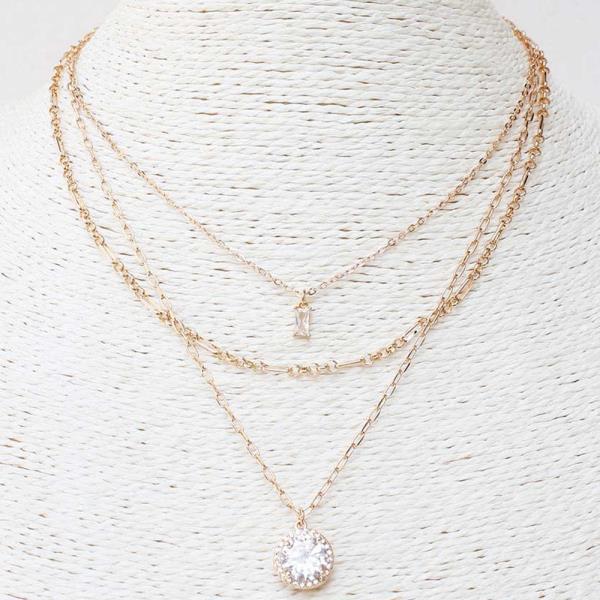 CRYSTAL CHARM METAL LAYERED NECKLACE
