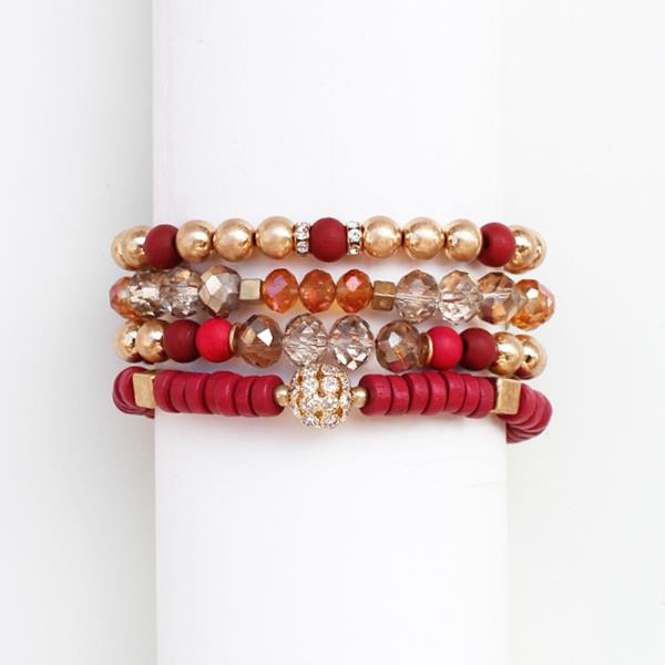 RHINESTONE BALL BEAD BRACELET SET