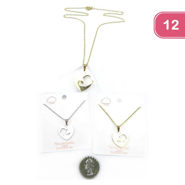 FASHION HEART STAINLESS STEEL PENDANT NECKLACE (12 UNITS)