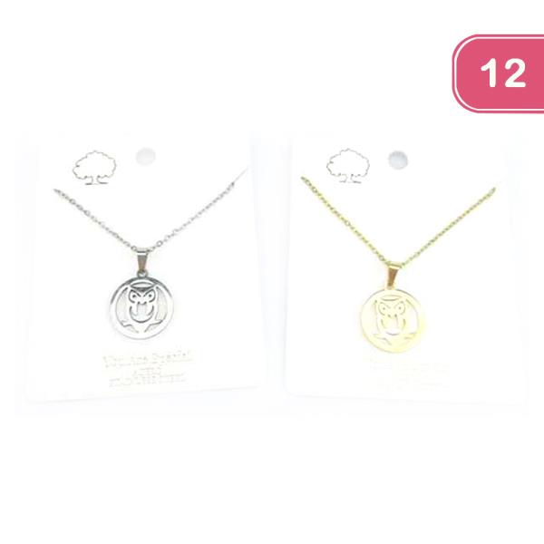 FASHION OWL STAINLESS STEEL NECKLACE (12 UNITS)