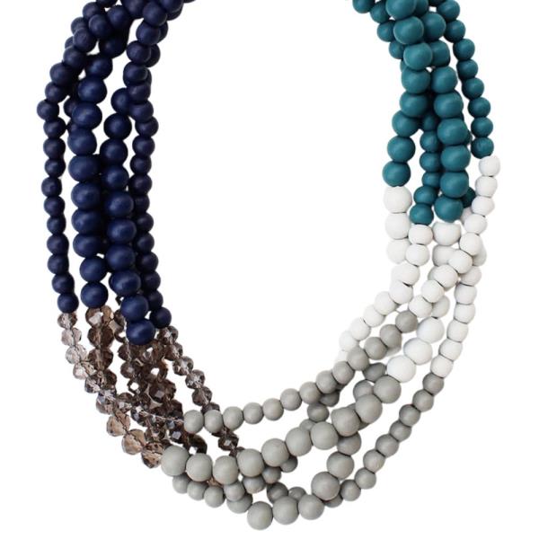 WOOD GLASS BEAD MULTI NECKLACE