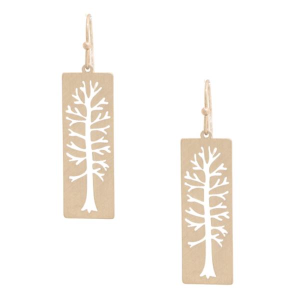 CUT OUT TREE RECTANGLE METAL EARRING