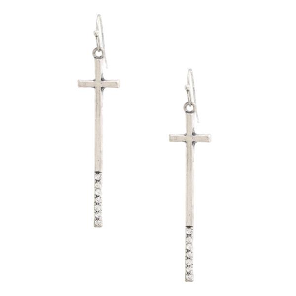 LONG CROSS METAL DANGLE EARRING