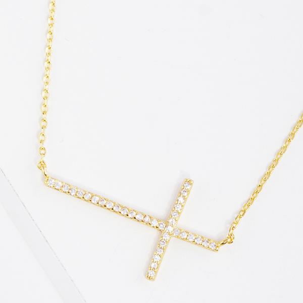 CUBIC ZIRCONIA GOLD DIPPED CROSS NECKLACE