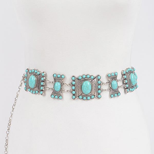 TURQUOISE MULTI METAL CHAIN BELT