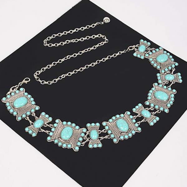 TURQUOISE MULTI METAL CHAIN BELT