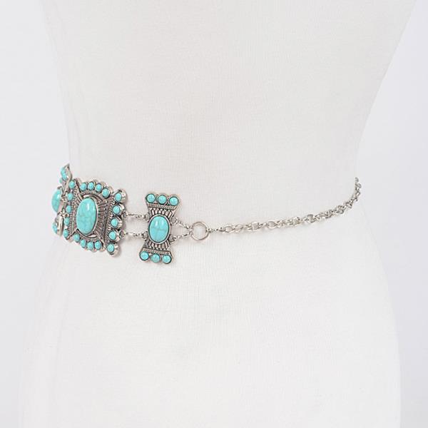 TURQUOISE MULTI METAL CHAIN BELT