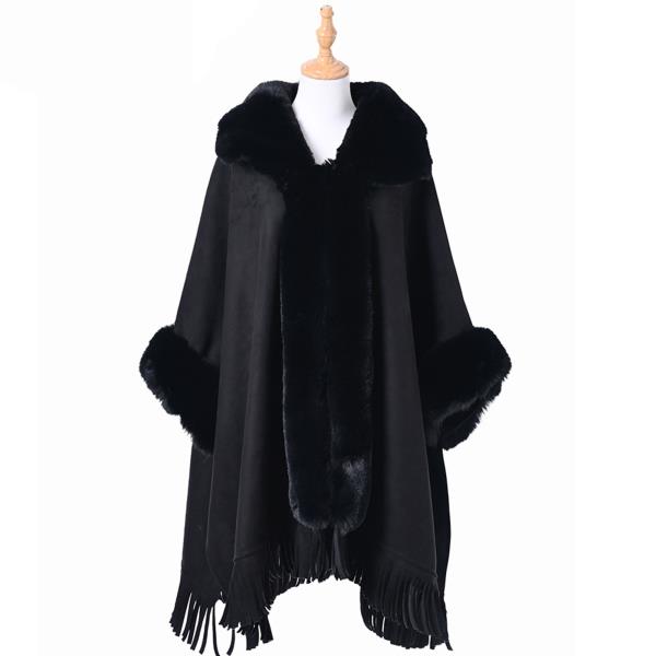 NECK FAUX FUR TASSEL COAT