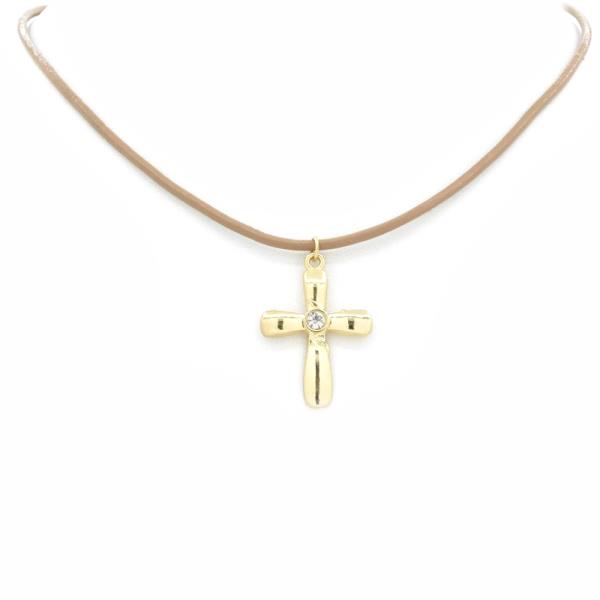 BLACK FAUX LEATHER LINE CROSS NECKLACE