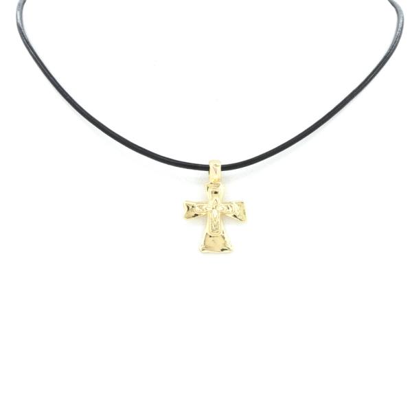 BLACK FAUX LEATHER LINE CROSS NECKLACE