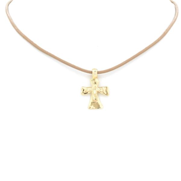 BLACK FAUX LEATHER LINE CROSS NECKLACE