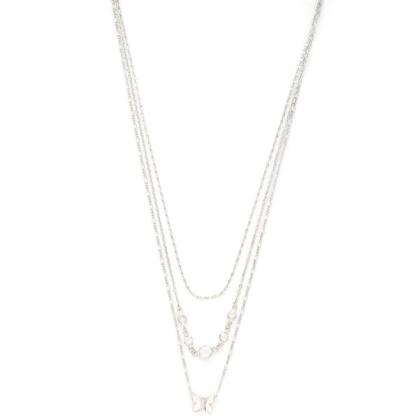 DAINTY BUTTERFLY CHARM METAL LAYERED NECKLACE
