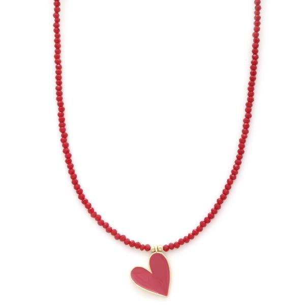 COLOR METAL HEART BEADED NECKLACE