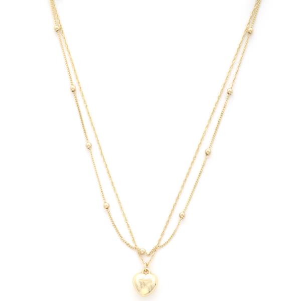 PUFFY HEART CHARM BALL BEAD LAYERED NECKLLACE