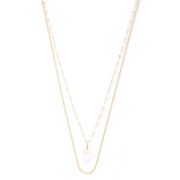 2 LAYERED BEAD HEART PENDANT NECKLACE