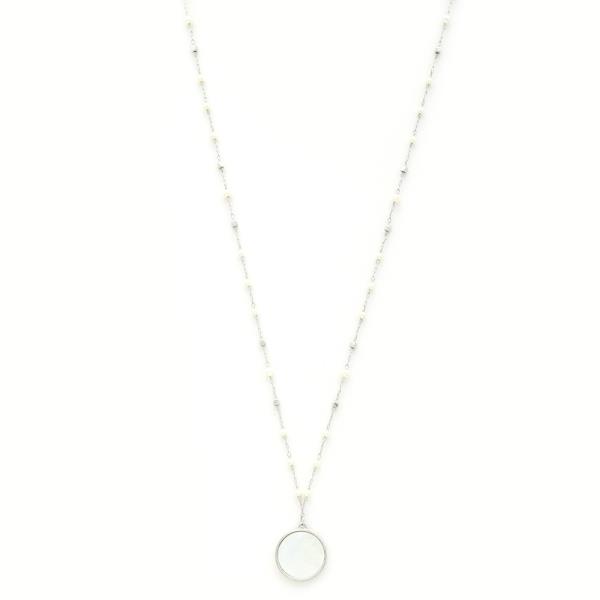 PEARL METAL CHAIN ROUND PENDANT NECKLACE