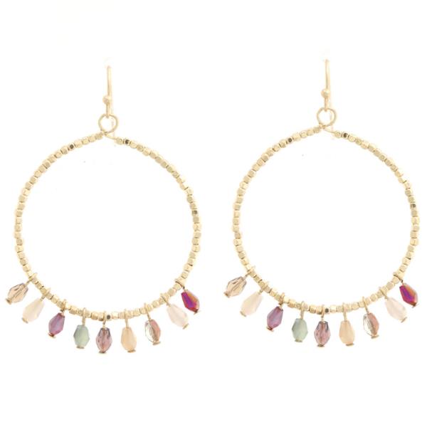 METAL BEAD STONE ROUND DANGLE EARRING