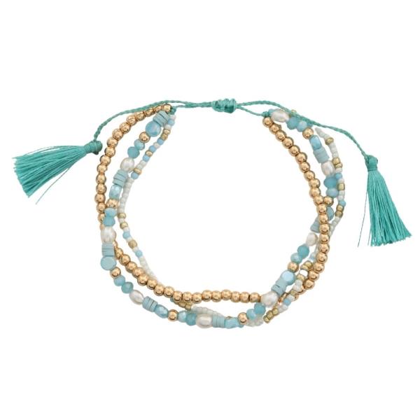 BEADED DOUBLE TASSEL SLIDE BRACELET