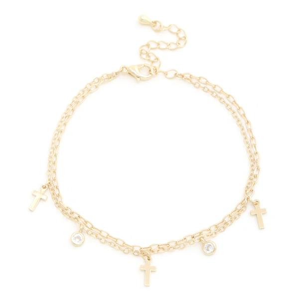 CROSS CHARM CRYSTAL LAYERED BRACELET